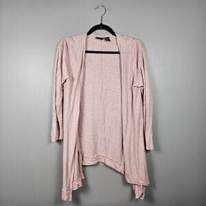 Tahari Womens L Open Front Linen Cardigan Draped Curved Hem Lightweight Pink
